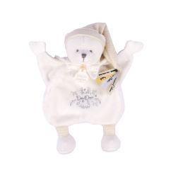 Doudou Darčeková sada Plyšový muchláčik medvedík s čiapočkou béžový 25 cm (1)
