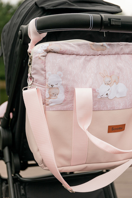 Taška na kočík z ekokože Bear and Rabbit – organizér, ružová