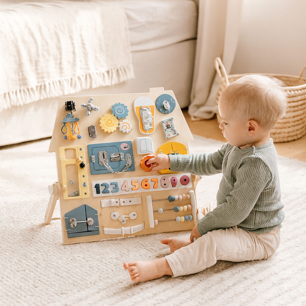Veľká drevená Montessori senzorická tabuľa pre deti, vzdelávací panel XL