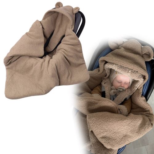 Oteplený fusák, deka s kapucňou do autosedačky Baránok, Baby Nellys - hnedý (6)