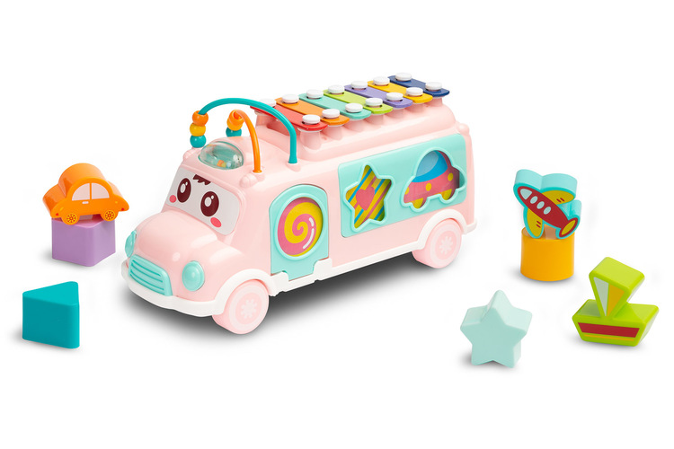 Edukačný hudobný autobus s vkladačkou, ružovy