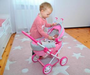 Bábikový kočík Alice – hlboký kočík s gondolou pre bábiku, ružový, sivý (4)