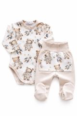 Sada body dlhý rukáv, polodupačky 2D, Medvedík, béžová