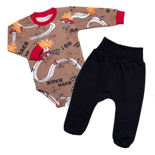 Kojenecké body zap. u krku + polodupačky RACE, 2D sada, Mrofi, hnědá (2)