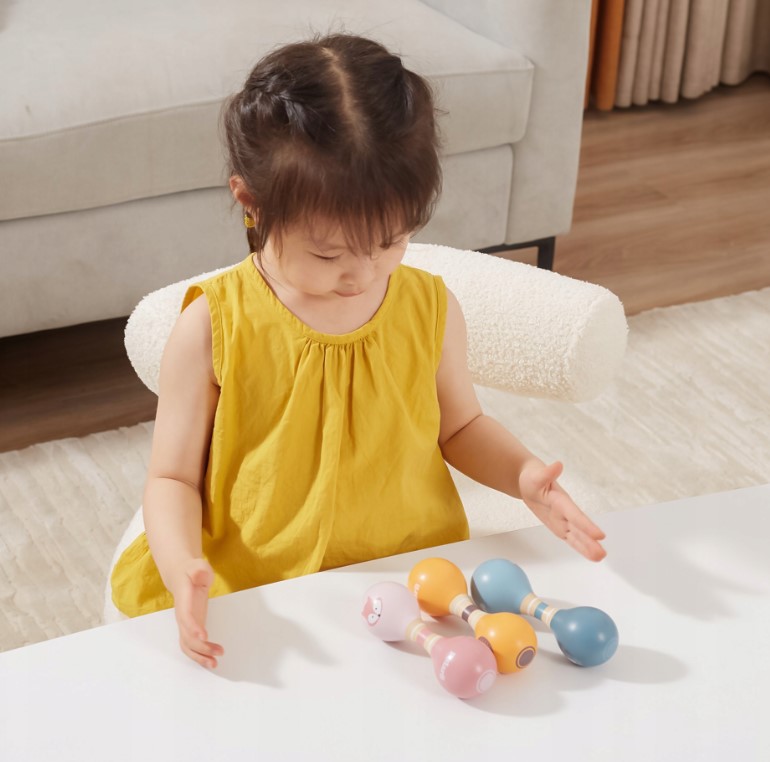 Viga Toys Drevená dvojitá rumba guľa, Liška - ružová