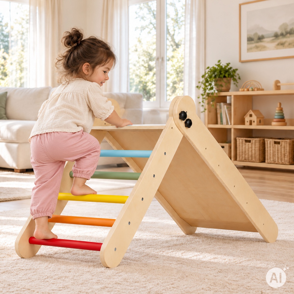 Drevená Montessori lezecká zostava pre deti, rebrík s rampou