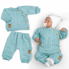 Rastúci pletený sveter a nohavice s vreckom Hand Made 2D, Nature, mätová