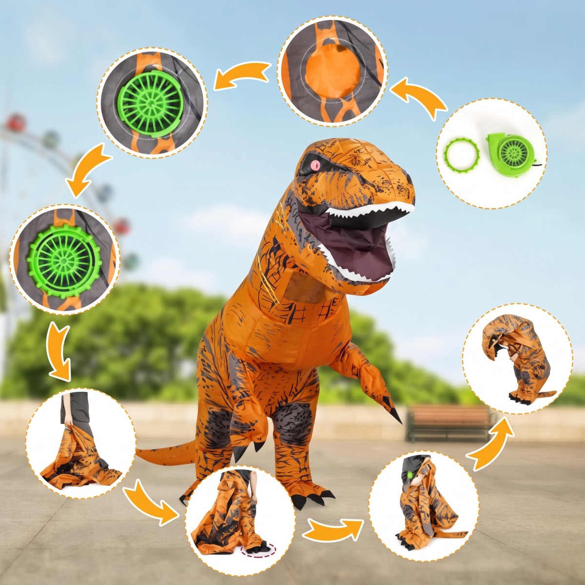 Detský kostým samonafukovací Dino T-Rex 122-134 L