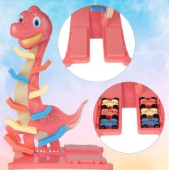 Veselá hrajúca autodráha/šmykľavka Dino Tulimi + 6 autíčok, oranžová (7)