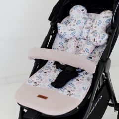 Vložka do kočíka set deluxe 4v1 – obojstranná, velvet a bavlna, Vetvičky, pudrovo ružová (6)