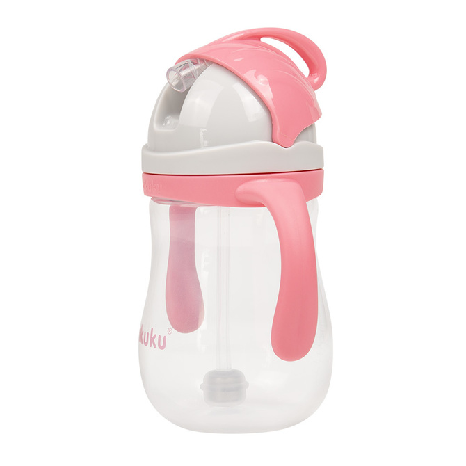 Fľaška s slamkou a závažím 280 ml 9m+, bez BPA, ružová