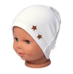 Baby Nellys Žebrovaná čepice Hvězdičky - bílá Baby Nellys Žebrovaná čepice Hvězdičky - bílá