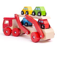 Bigjigs Toys Drevený kamión s autami (5)
