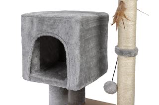 Škrabadlo pre mačky Cat Tree 64 cm s úkryt – MDF, sisal, plyš, svetlosivá (4)