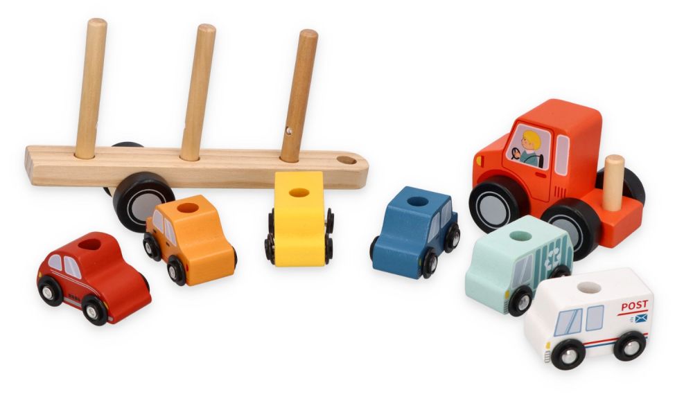 Drevený odťahový voz s autíčkami – Adam Toys