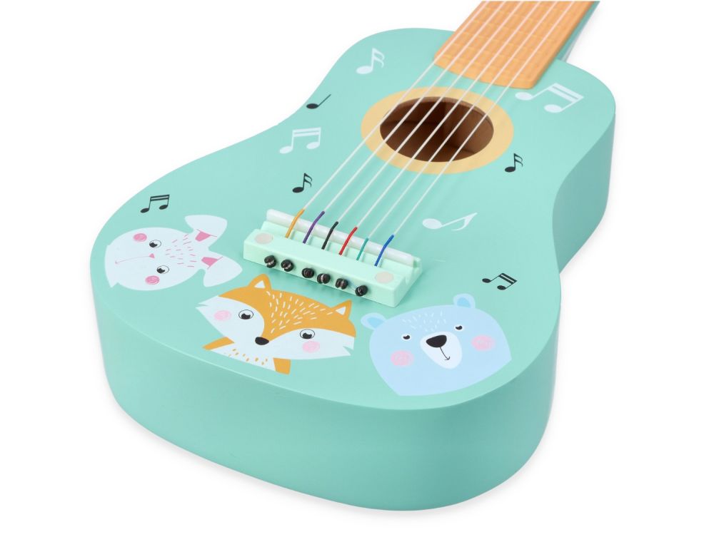 Drevená detská gitara Lesné zvieratká – mätová
