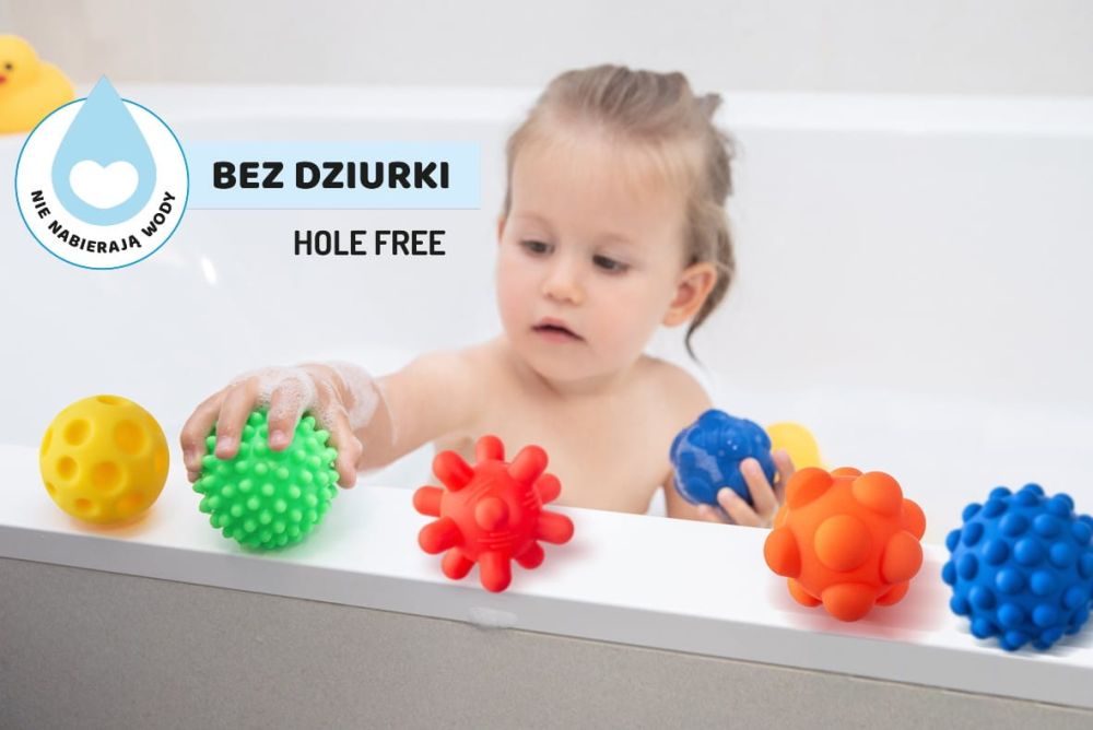 Tullo Senzorické guličky farebné 5 ks bez dierok – 59–77 mm, 0m+, mix farieb