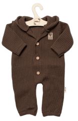 Baby Nellys Pletený overálek s kapucí a knoflíčky Hand Made, hnědý (1)