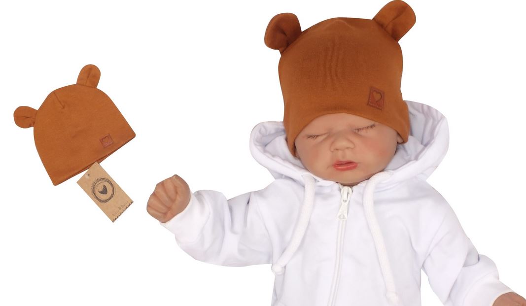 Z & Z Dvojvrstvová bavlnená čiapočka LOVE TEDDY, medová horčica, veľ. 68/74