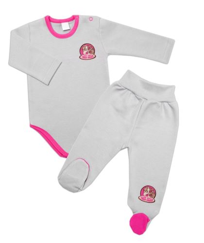 2-dielna sada G-baby body dl. rukáv + polodupačky Pony Farm, sivá, veľ. 68 (2)