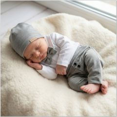 Z&Z 4-dílná sada Elegant Boy, body, kalhoty, motýlek a čepice, šedá/bílá (1)