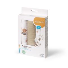 Mušelínové plienky BabyOno, Super Soft béžové, 100% bavlna, 3 ks x 70x70 cm, Medvedík I (6)