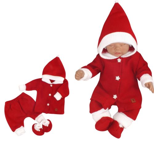 Z&Z 3-dílná pletená souprava, kabátek, kalhoty a botičky Baby Santa, červená