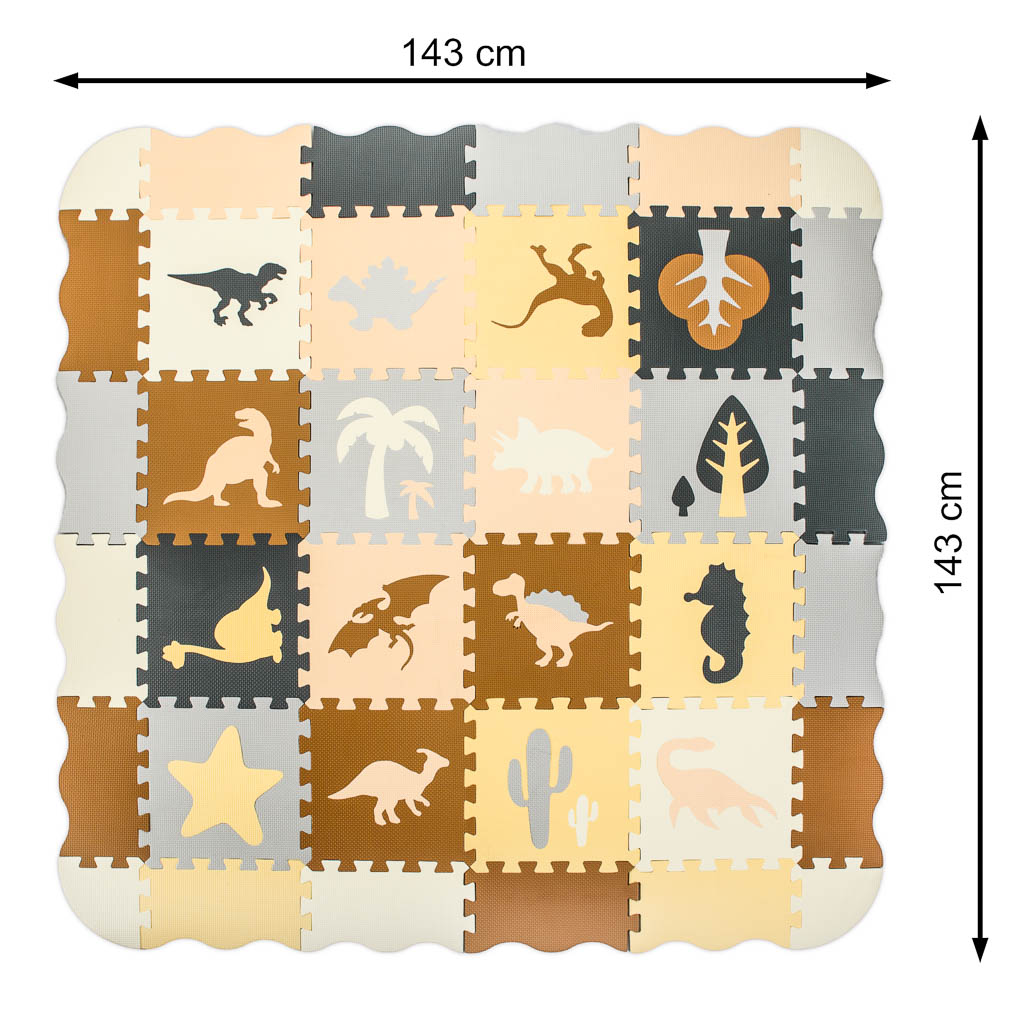 Penové puzzle, XXL podložka Dinosaury, 36 dielov, 143 × 143 cm