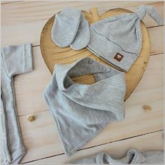Sada do pôrodnice 6D, body, polodupačky, košieľka, čiapočka, rukavičky, šatka, sivá (8)