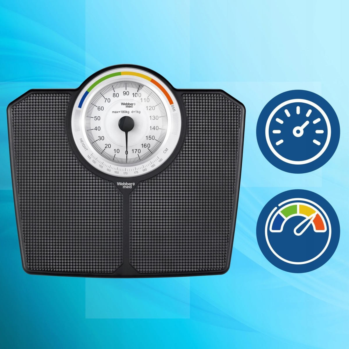 Klasická mechanická analógová kúpeľňová váha s BMI čierna 180 kg