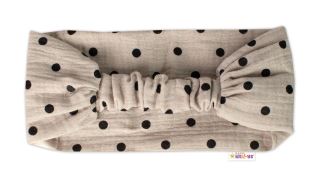 Letní čelenka, bandana, mušelín, Puntík, Baby Nellys - cappuccino (1)