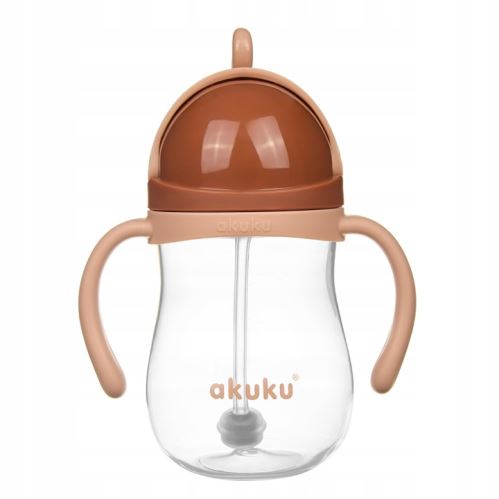Detská fľaša s slamkou a závažím 280 ml – netekúca, BPA FREE, 9m+, béžová