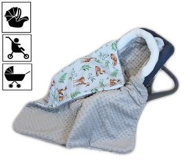 Baby Nellys Bavlnená obojstranná dečka 3v1 s minky a kožušinkou, 90x90 cm, srnky (1)