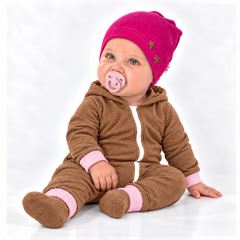 Baby Nellys Žebrovaná čepice Hvězdičky - malinová Baby Nellys Žebrovaná čepice Hvězdičky - malinová
