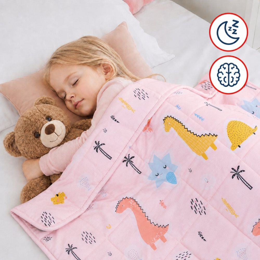 Záťažová deka TULLO Fizjo 3 kg, 100 × 150 cm, ružová s dinosaurami