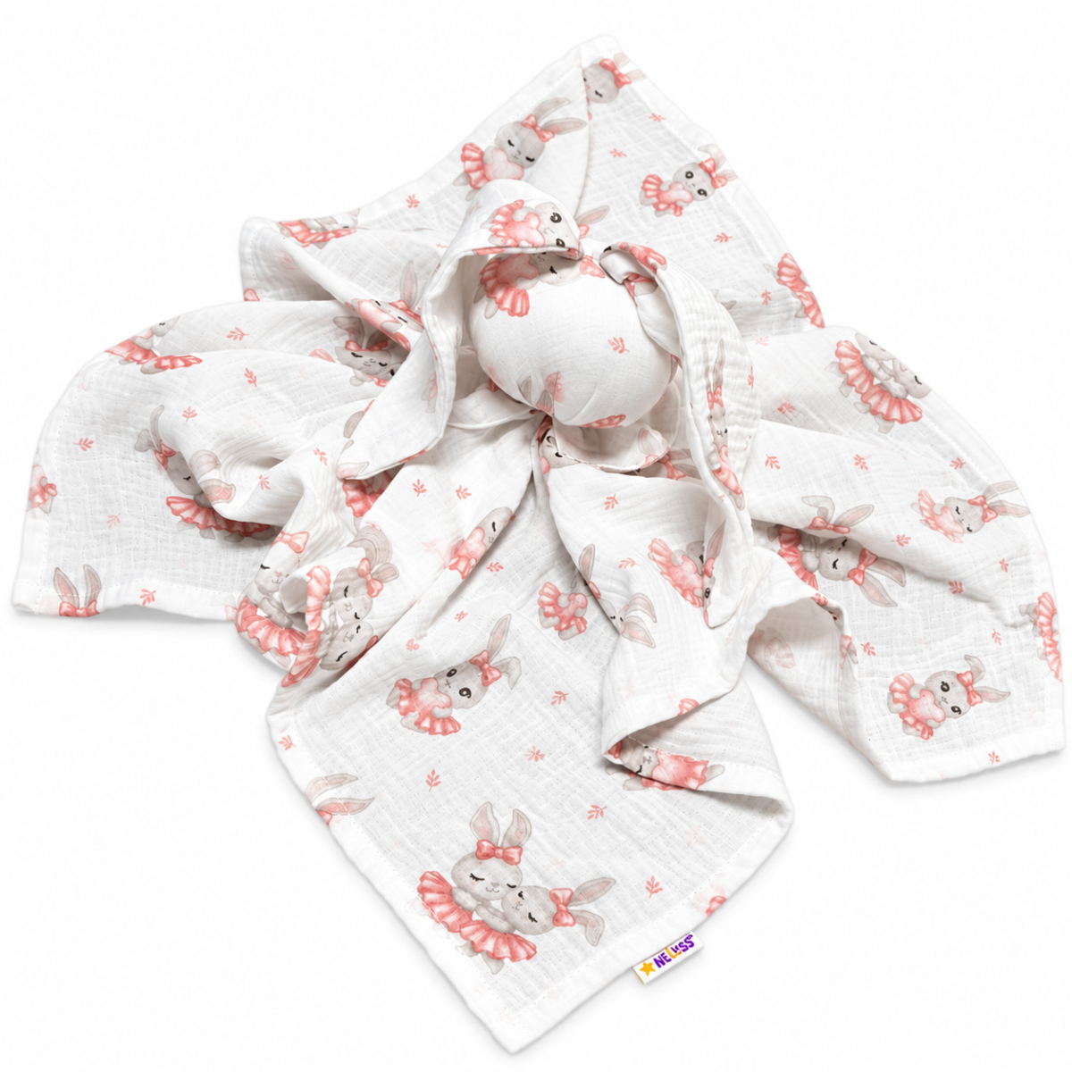 Mušelínová plienka, maznáčik, prítulníček Baby Nellys Bunny, Králičkovia, ružová, ecru