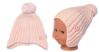 Detská zimná čiapka s brmbolcom Smile, Baby Nellys - púdrovo ružová, veľ. 48-54 cm (2)