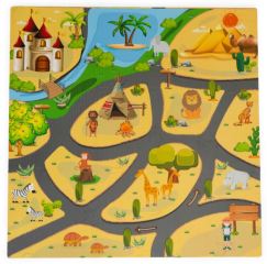 ECO TOYS Detské penové puzzle 93,5x93,5cm, hracia deka, podložka na zem Safari, 9 dielov (1)