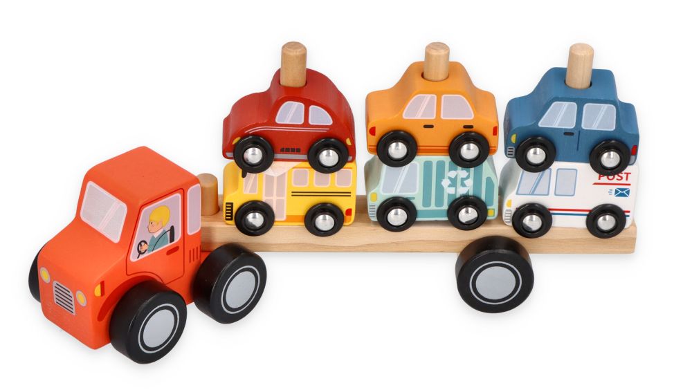 Drevený odťahový voz s autíčkami – Adam Toys