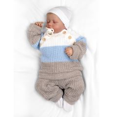 Rastúci pletený svetrík a nohavice s gombíkmi Boy, 2D - prúžky (2)