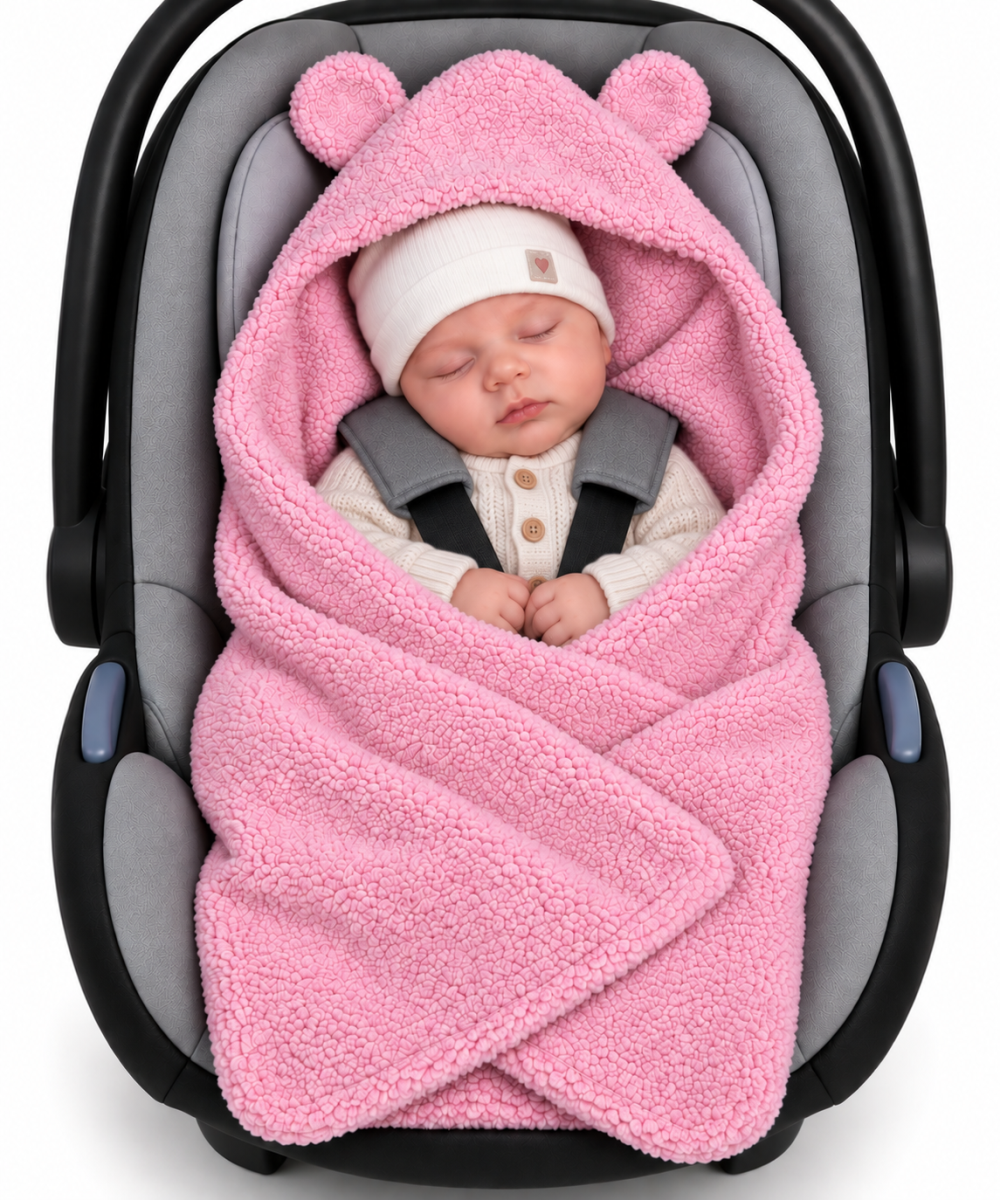 Fusák, deka s kapucňou do autosedačky Baránok, Baby Nellys - púdrová, ružová