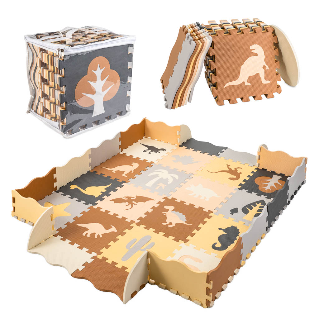 Penové puzzle, XXL podložka Dinosaury, 36 dielov, 143 × 143 cm