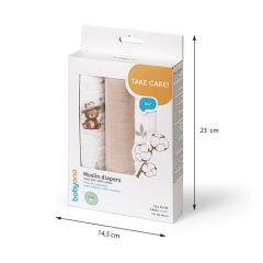 Mušelínové plienky BabyOno, Super Soft béžové, 100% bavlna, 3 ks x 70x70 cm, Medvedík II (7)