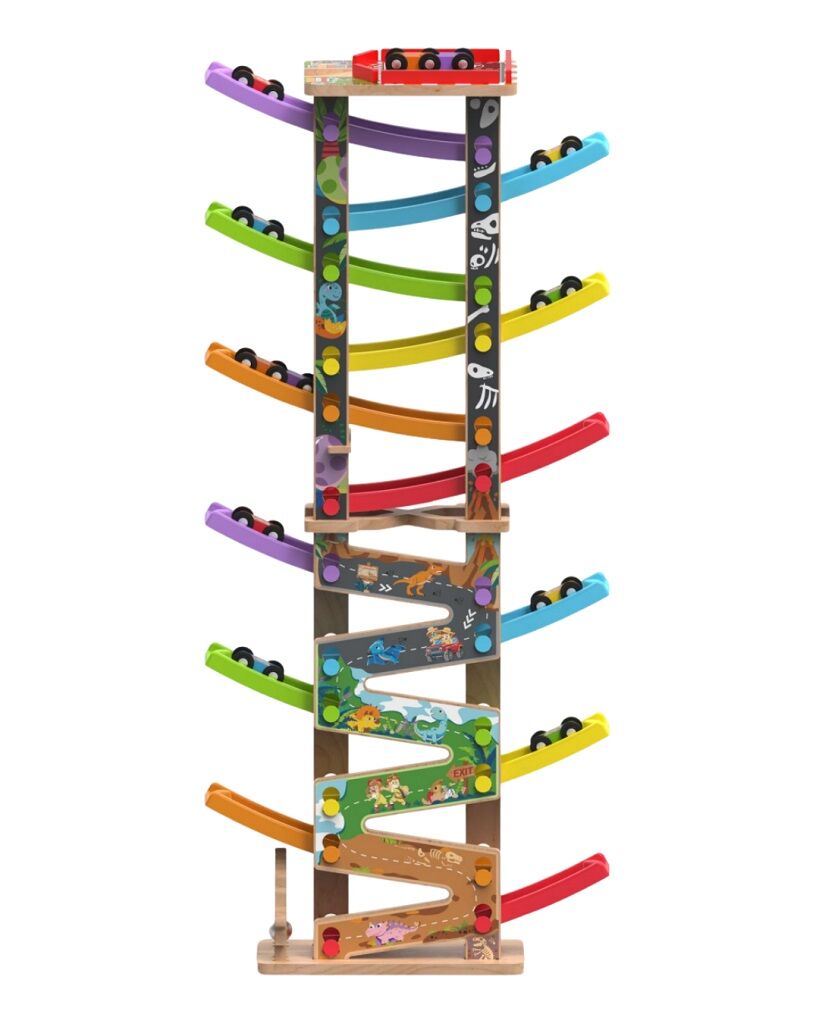 Veľká drevená pretekárska dráha 12 ramp – 36 dielov, 2Kids Toys, 18m+