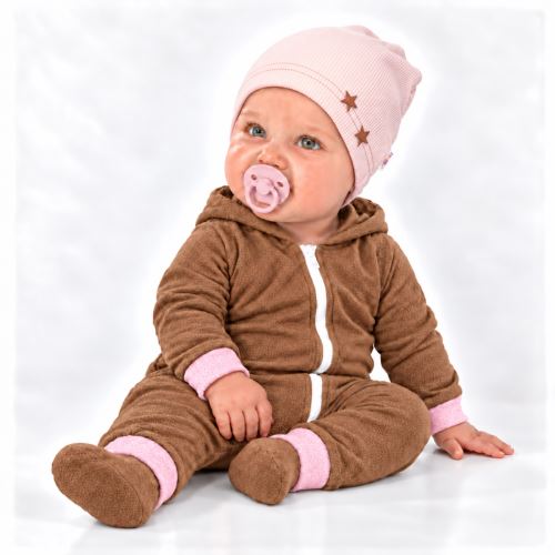 Baby Nellys Žebrovaná čepice Hvězdičky - pudrová (1)