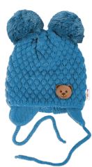Zimní pletená čepice Teddy Bear na zavazování, modrá, Baby Nellys (3)