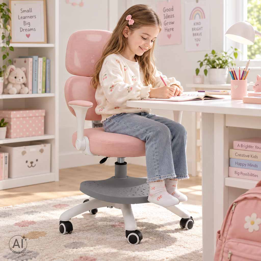 Ergonomická detská otočná stolička k písaciemu stolu, ružová