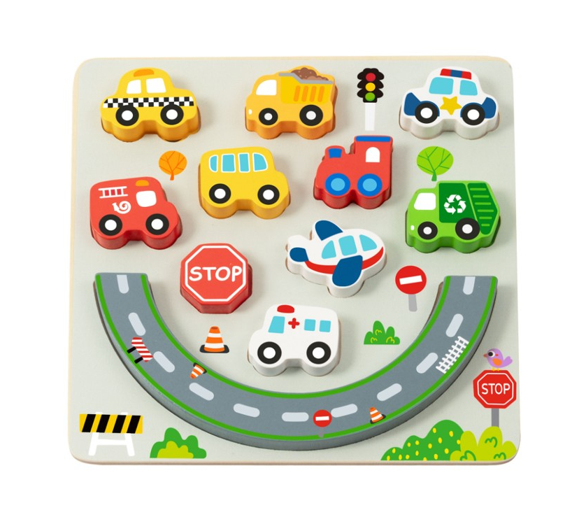 2Kids Toys Balančné puzzle City 2v1 – vkladačka + hra, certifikované drevo, 18m+