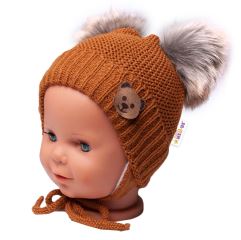 Zimná čiapka s fleecom Teddy Bear - chlupáčk. bambuľky - hnedá, šedá (1)