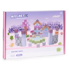Magnetické stavebné kocky pre deti, kockové tvary, 140 dielikov, ružové (9)